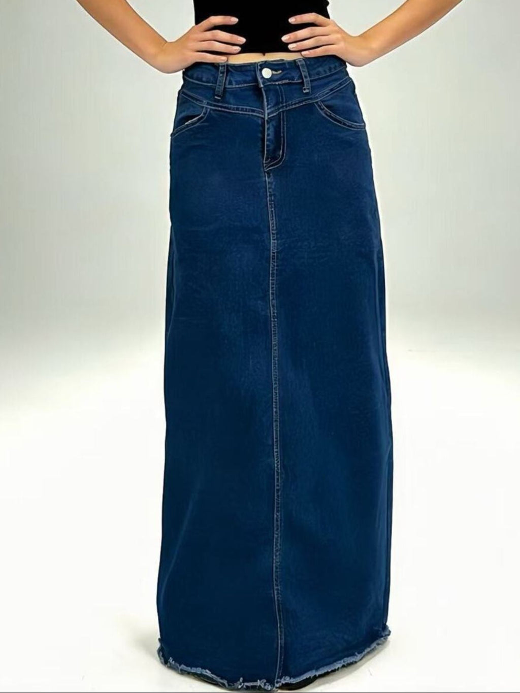 Raw Hem Maxi Denim Skirt - Lara Moda