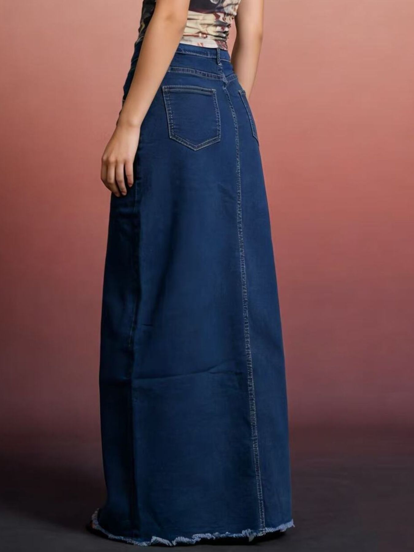 Raw Hem Maxi Denim Skirt - Lara Moda