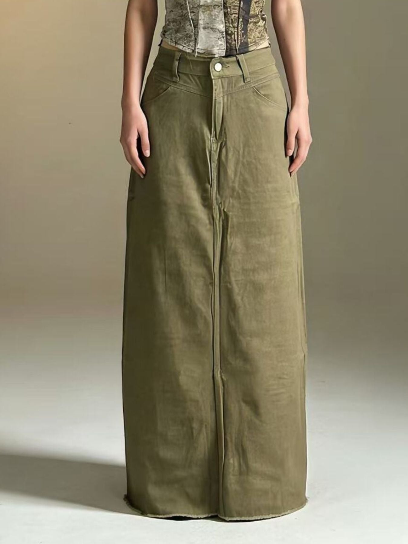 Raw Hem Maxi Denim Skirt - Lara Moda