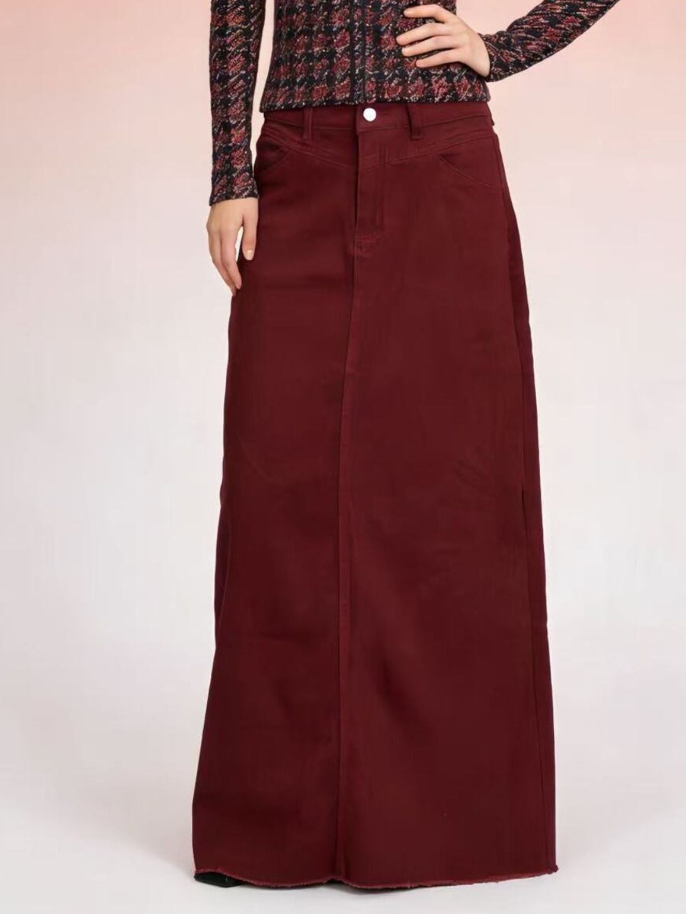 Raw Hem Maxi Denim Skirt - Lara Moda
