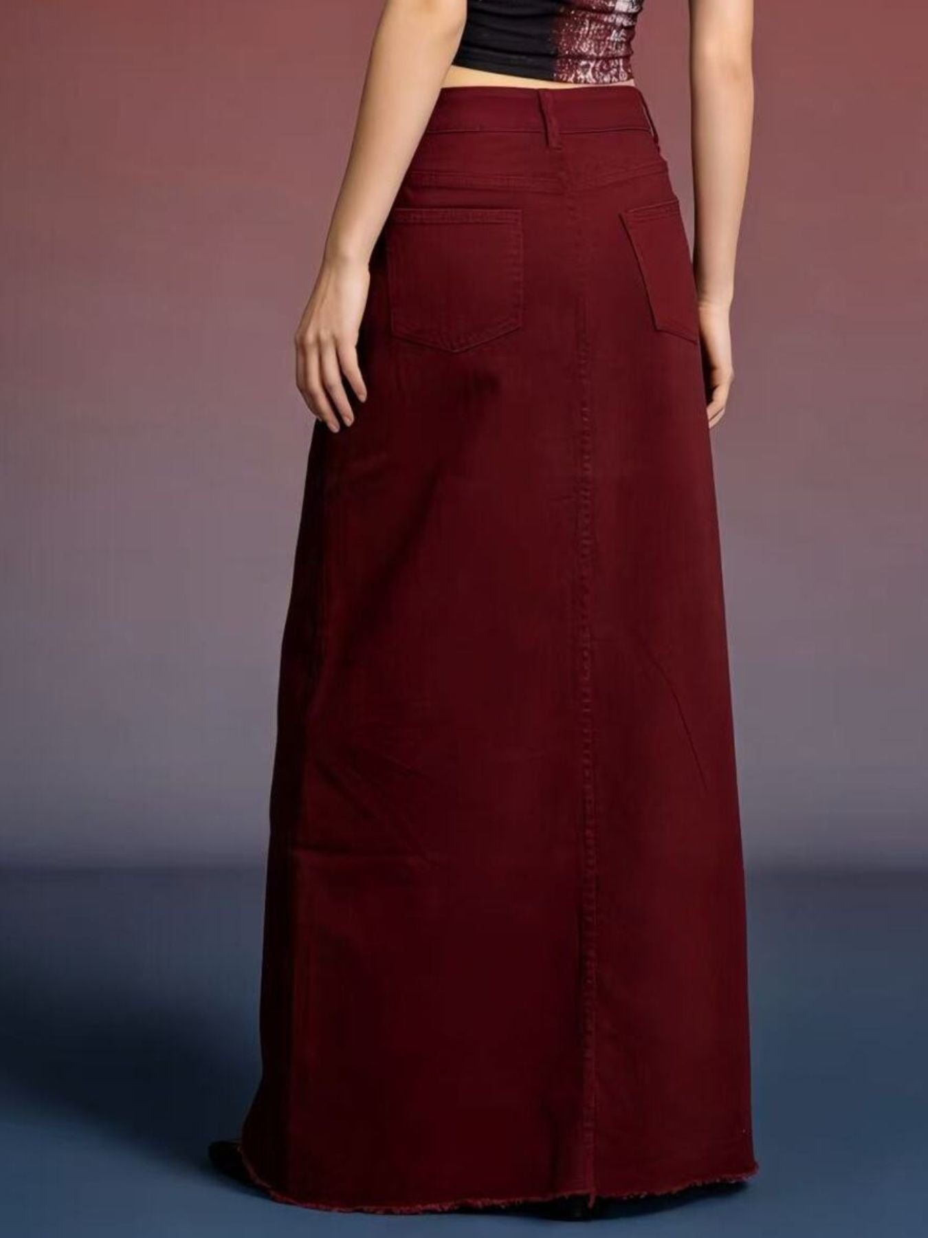 Raw Hem Maxi Denim Skirt - Lara Moda