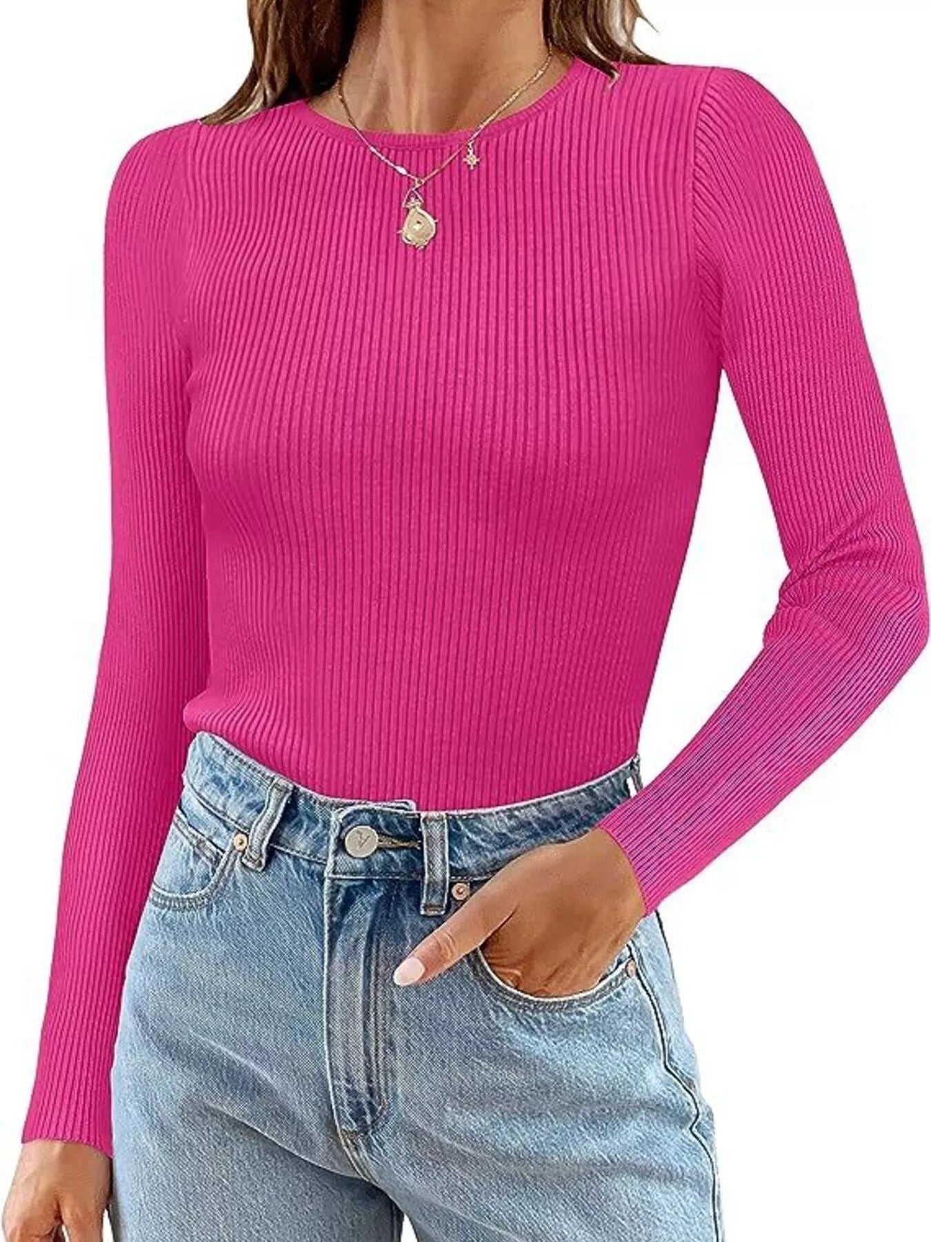 Ribbed Knit Slim Fit Long Sleeve T-Shirt - Lara Moda