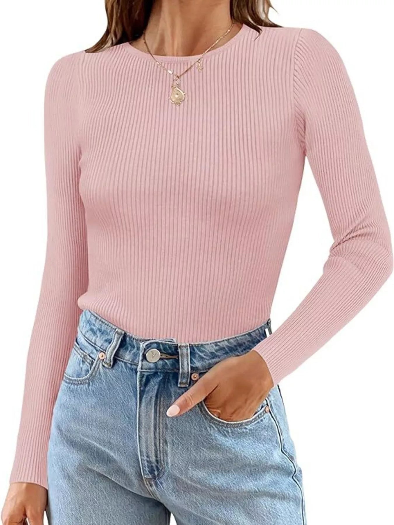 Ribbed Knit Slim Fit Long Sleeve T-Shirt - Lara Moda