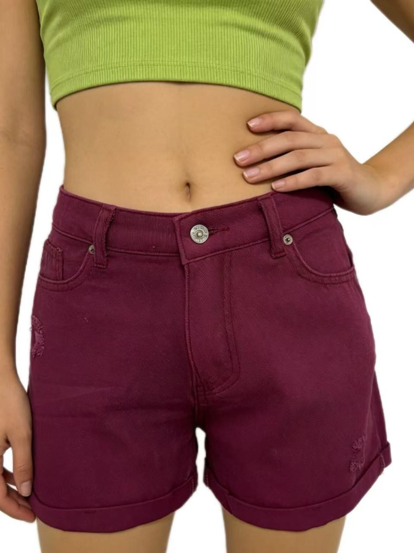 Ripped High-Waisted Denim Shorts - Lara Moda