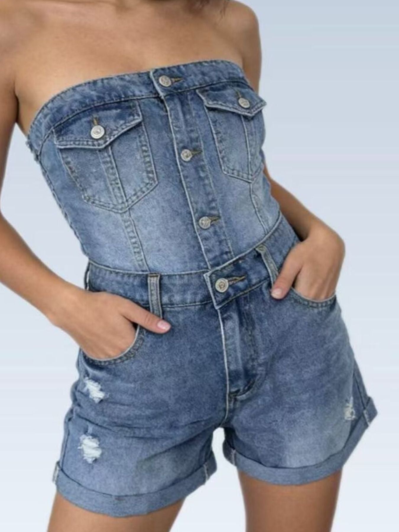 Ripped High-Waisted Denim Shorts - Lara Moda