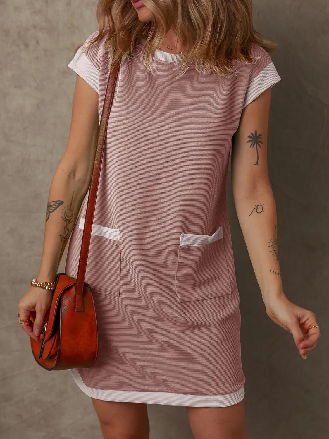 Round Neck Cap Sleeve Mini Dress - Lara-moda store