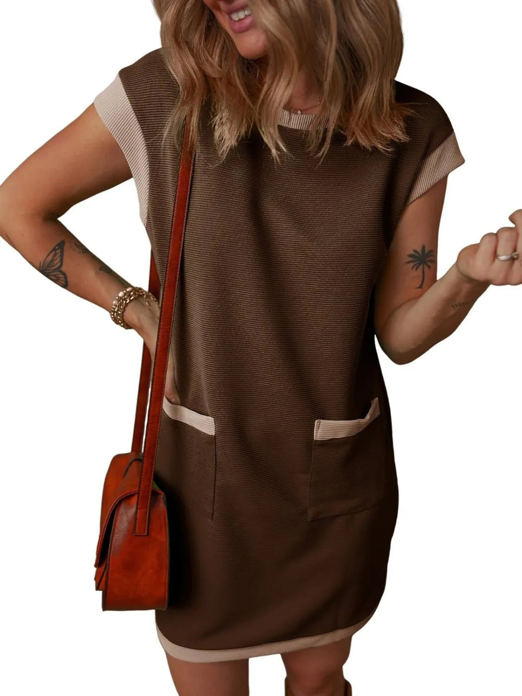 Round Neck Cap Sleeve Mini Dress - Lara-moda store