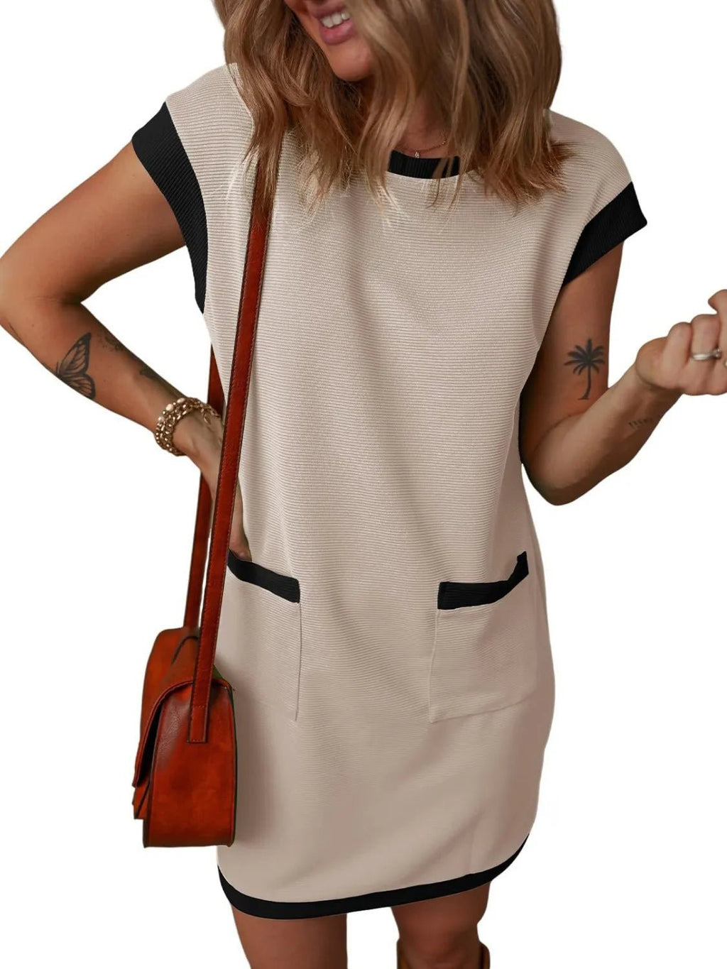 Round Neck Cap Sleeve Mini Dress - Lara-moda store