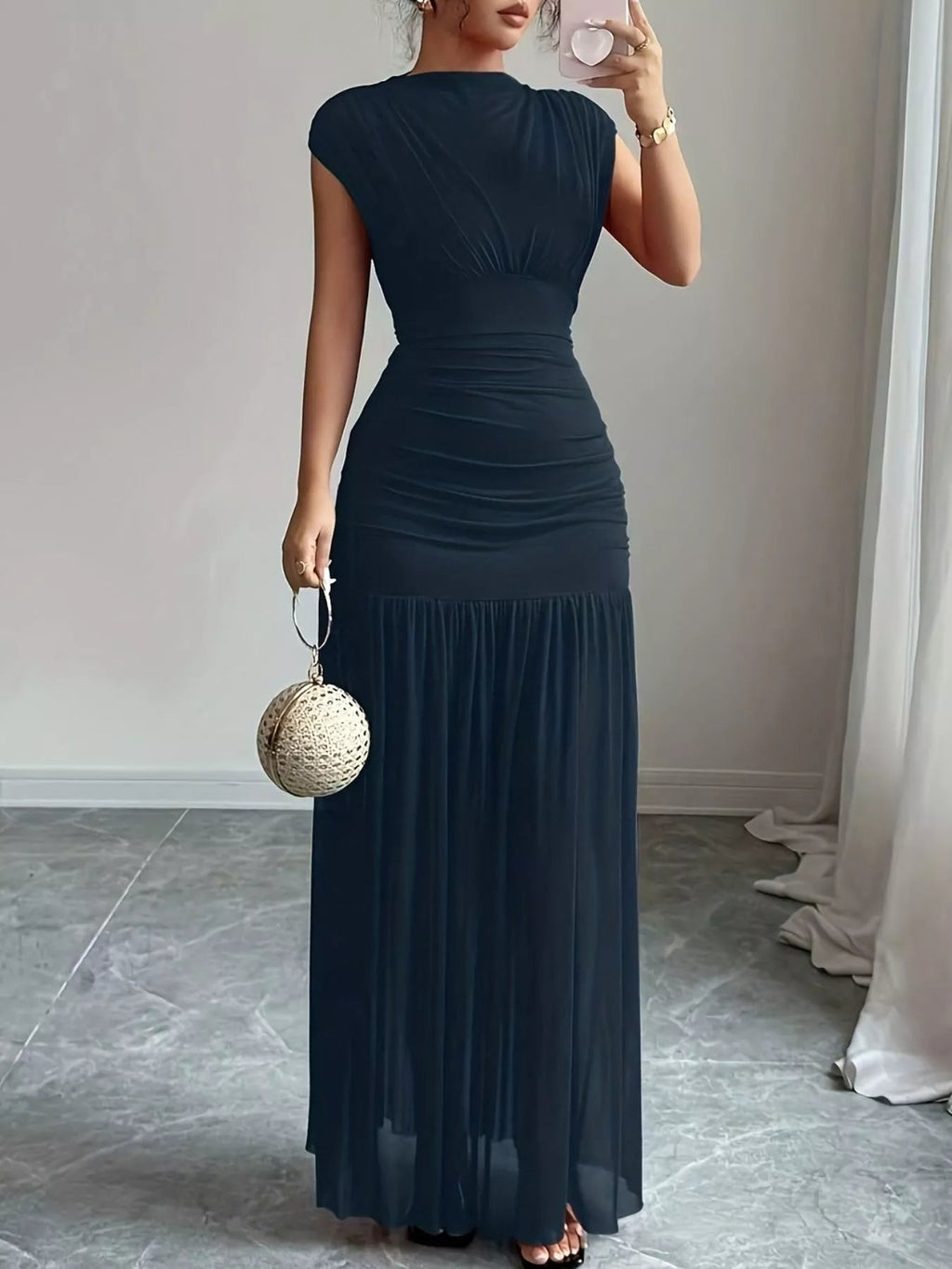 Ruched Bodycon Maxi Dress - Lara Moda