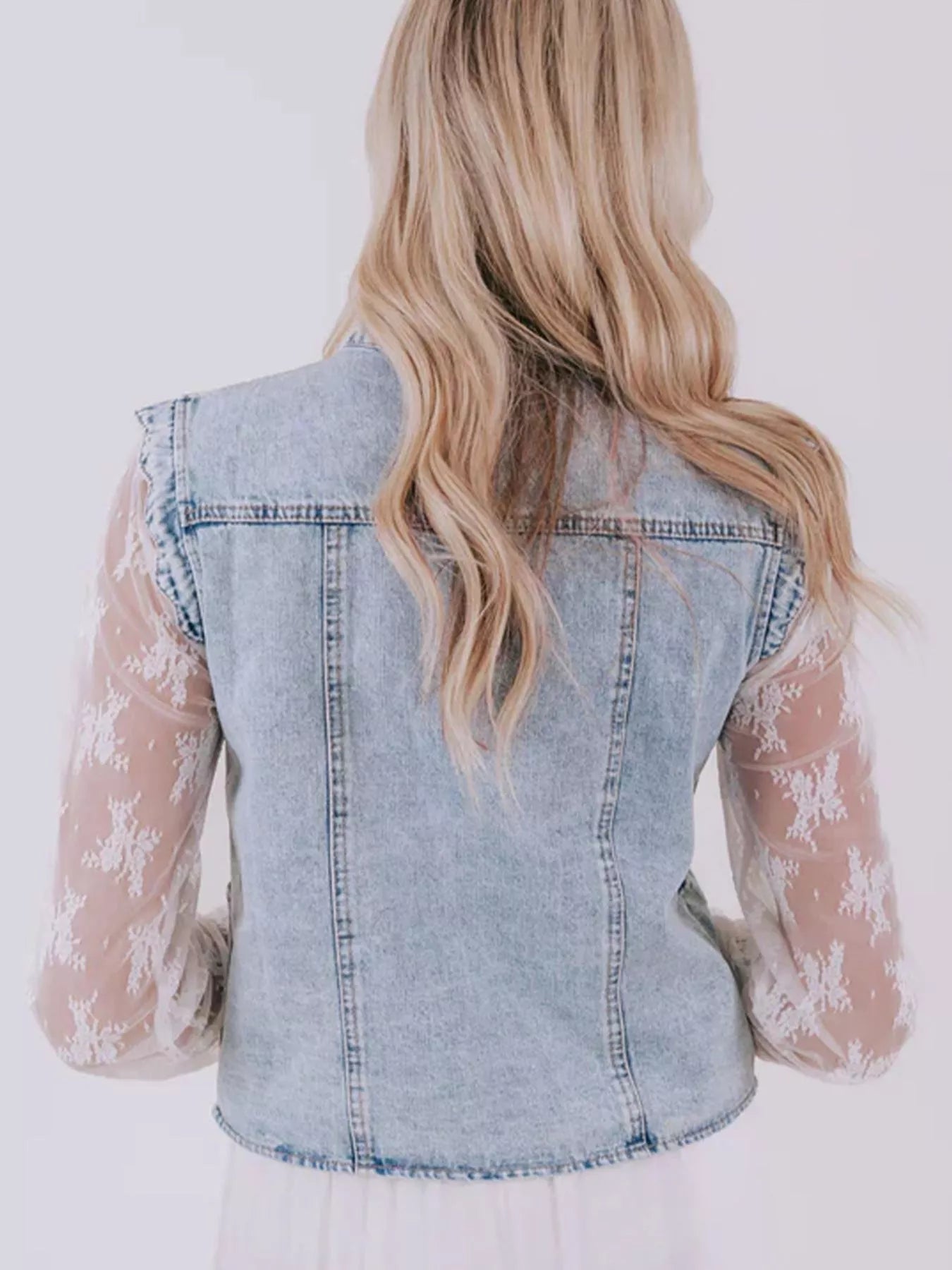 Scalloped Trim Patch Pocket Button Front Denim Vest - Lara Moda