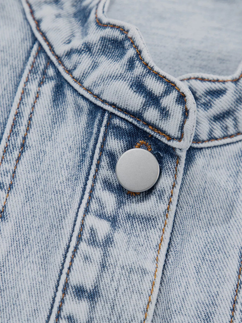 Scalloped Trim Patch Pocket Button Front Denim Vest - Lara Moda