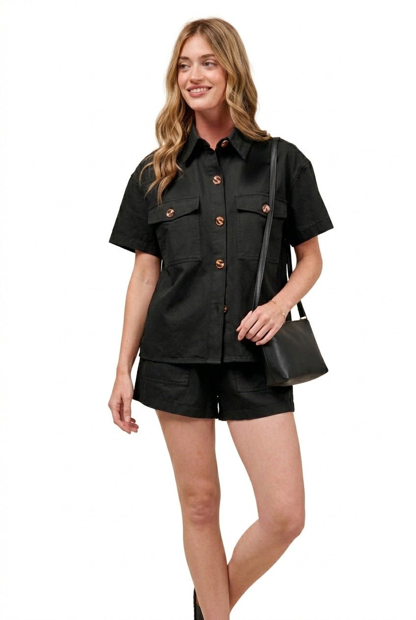 SO ME Button Down Denim Game Day Top and Shorts Set - Lara Moda