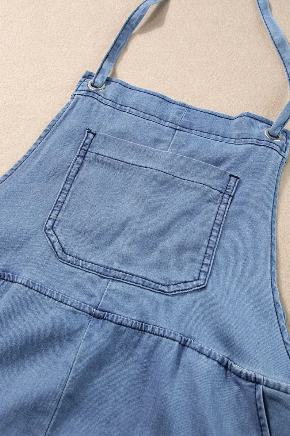 Square Neck Denim Overalls with Pockets - Lara Moda