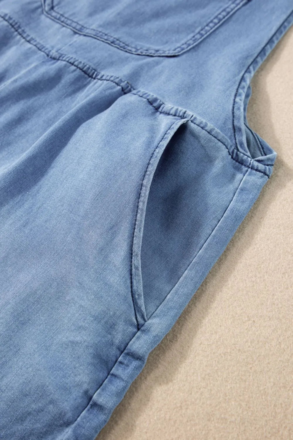 Square Neck Denim Overalls with Pockets - Lara Moda