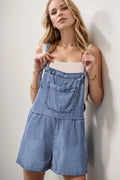 Square Neck Denim Overalls with Pockets - Lara Moda