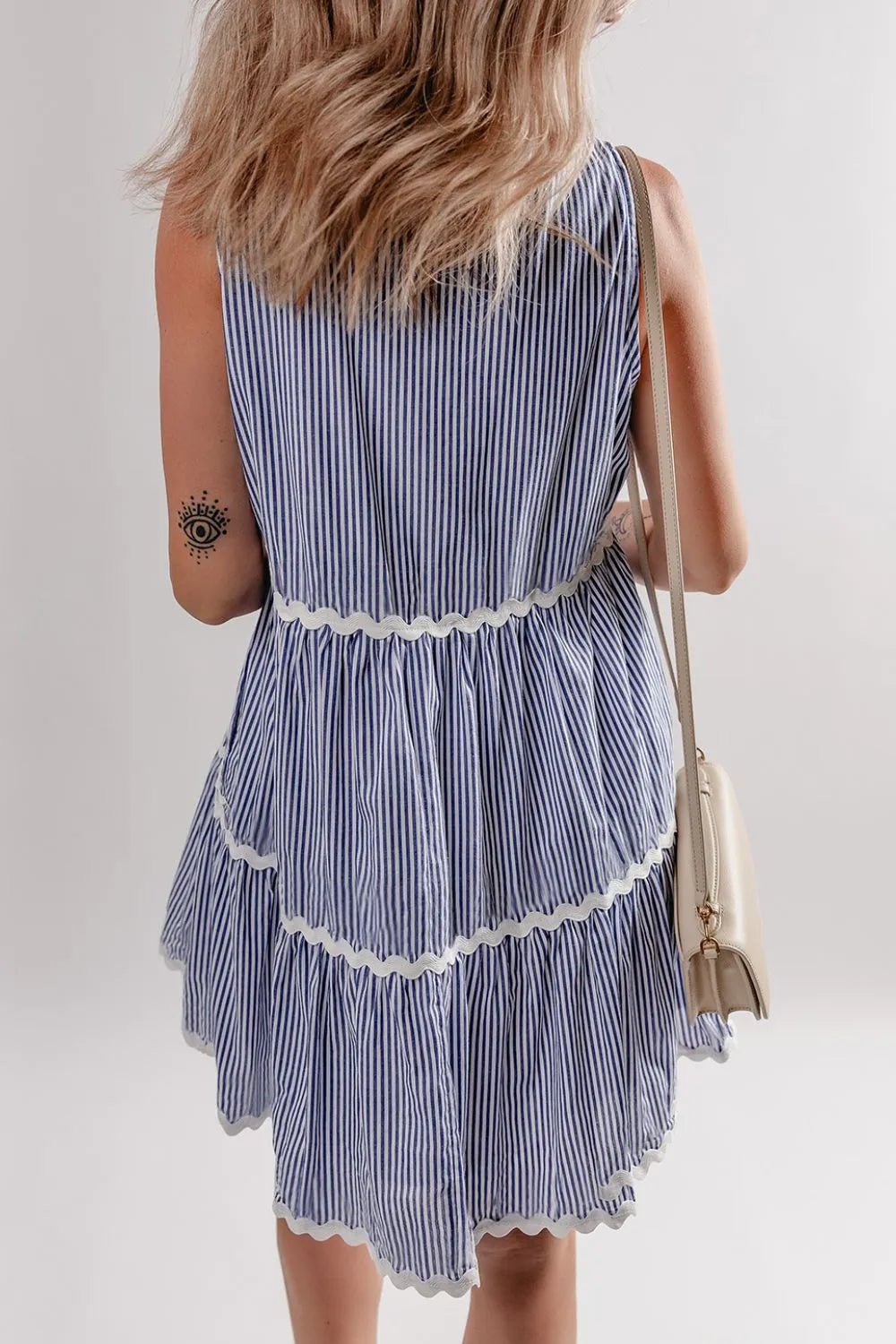 Stripe Sleeveless Notched Ric Rac Mini Dress - Lara-moda store