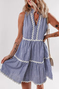 Stripe Sleeveless Notched Ric Rac Mini Dress - Lara-moda store