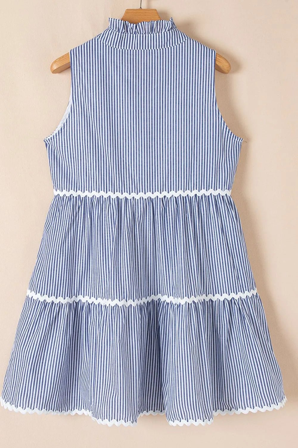 Stripe Sleeveless Notched Ric Rac Mini Dress - Lara-moda store