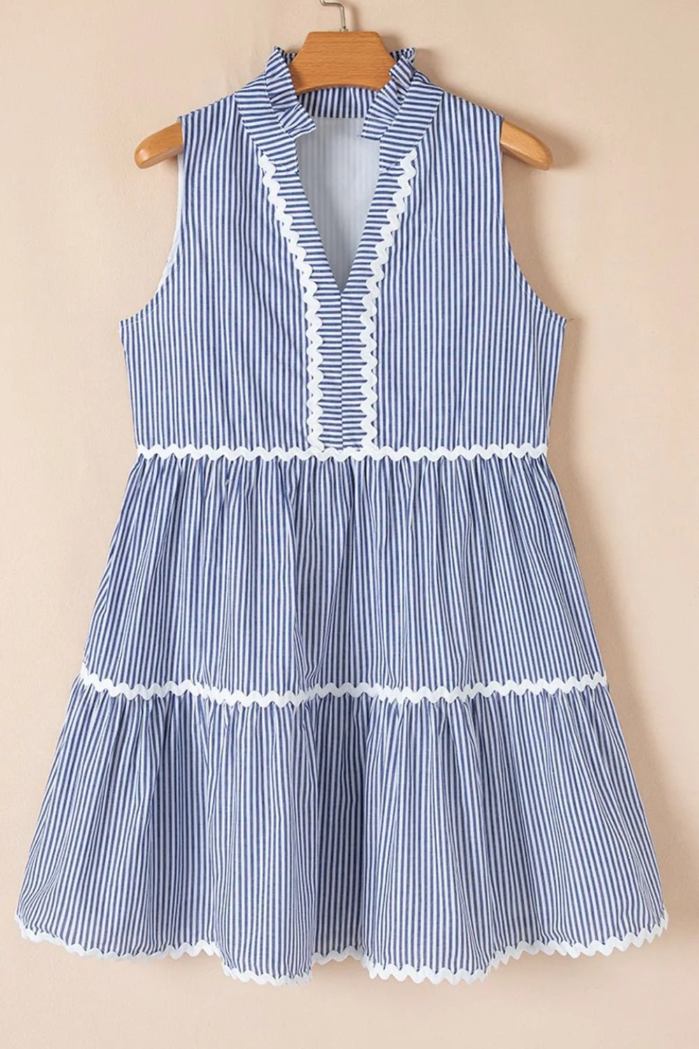 Stripe Sleeveless Notched Ric Rac Mini Dress - Lara-moda store