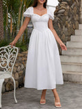 Sweetheart Neck Puff Sleeve Midi Dress - Lara Moda
