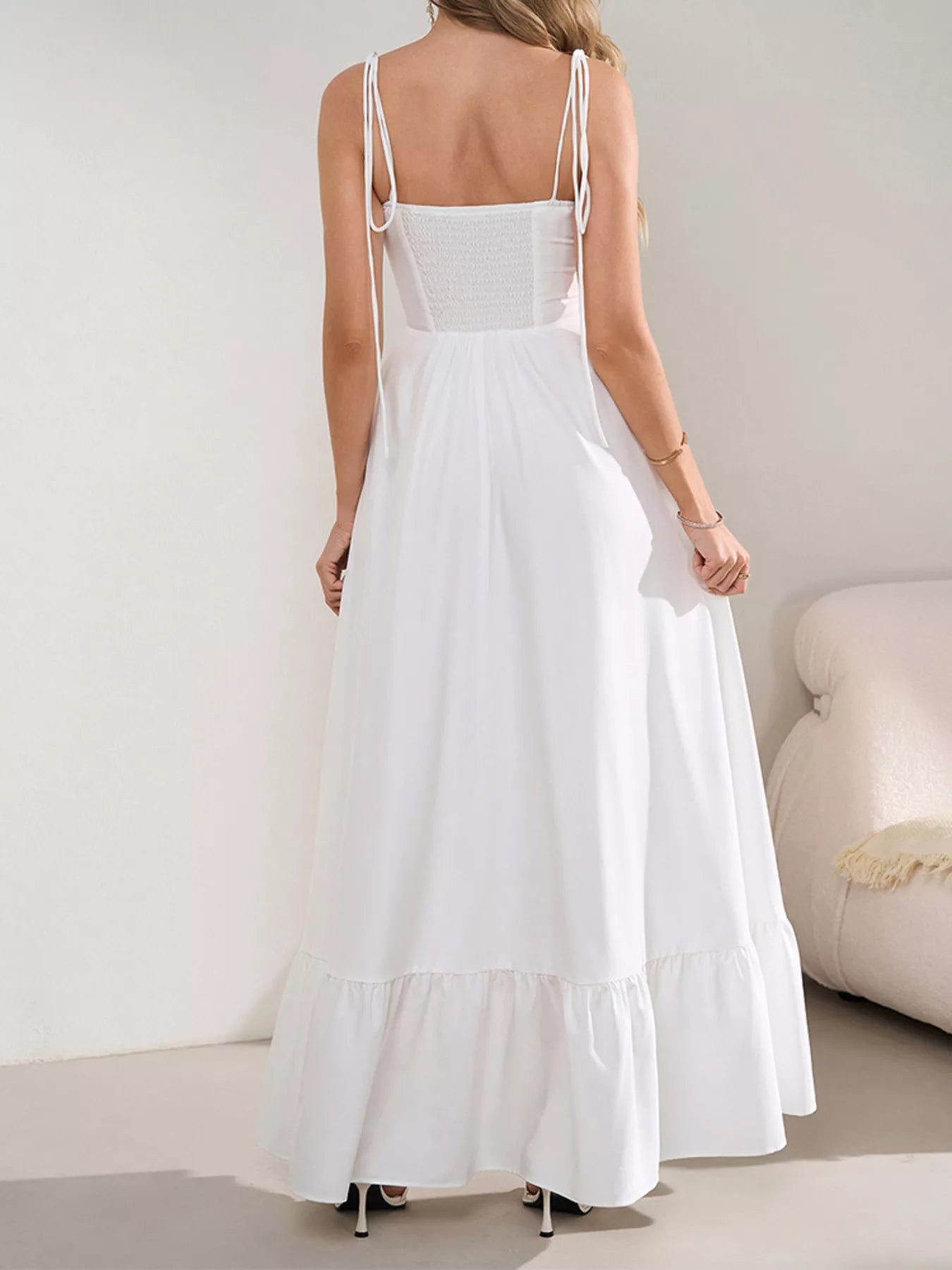 Sweetheart Neck Tie-Strap Ruffle Hem Maxi Dress - Lara Moda