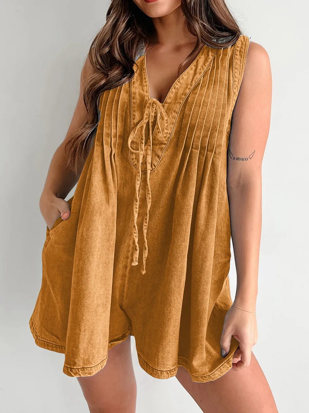 Tied Romper with Pockets - Lara-moda store