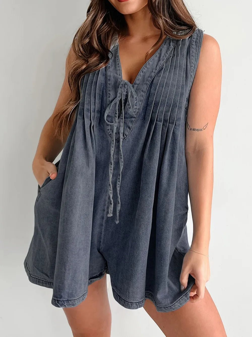 Tied Romper with Pockets - Lara-moda store