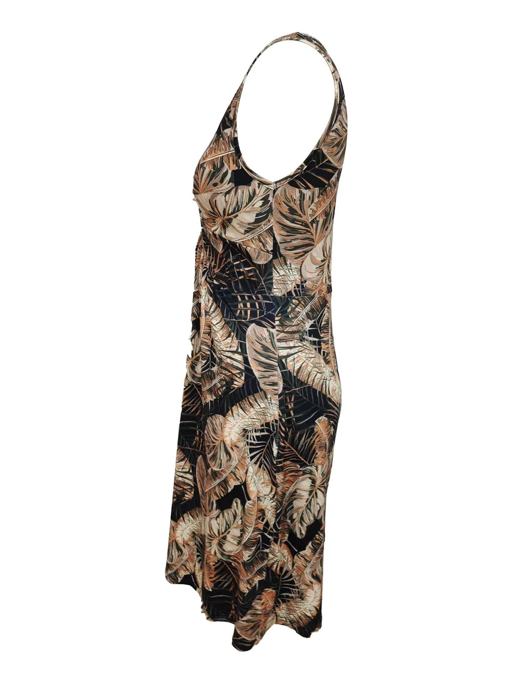 Tropical Print V-Neck Sleeveless Summer Dress - Lara Moda