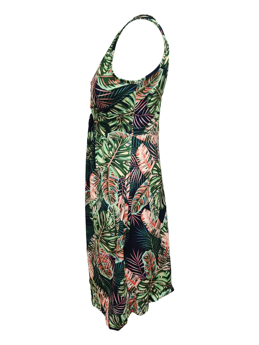 Tropical Print V-Neck Sleeveless Summer Dress - Lara Moda