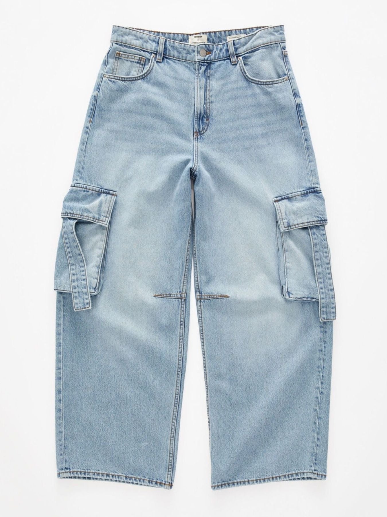 Vintage Wash Wide Leg Cargo Jeans - Lara Moda