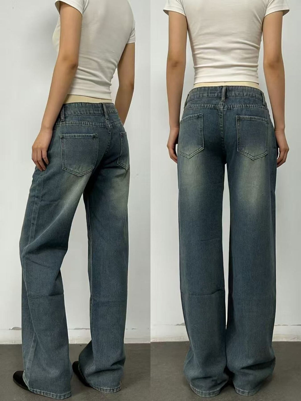 Vintage Wash Wide Leg Jeans - Lara Moda