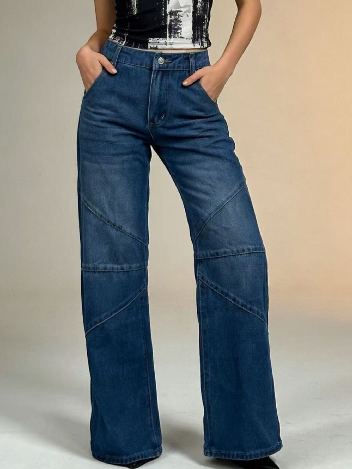 Vintage Wash Wide Leg Jeans - Lara Moda