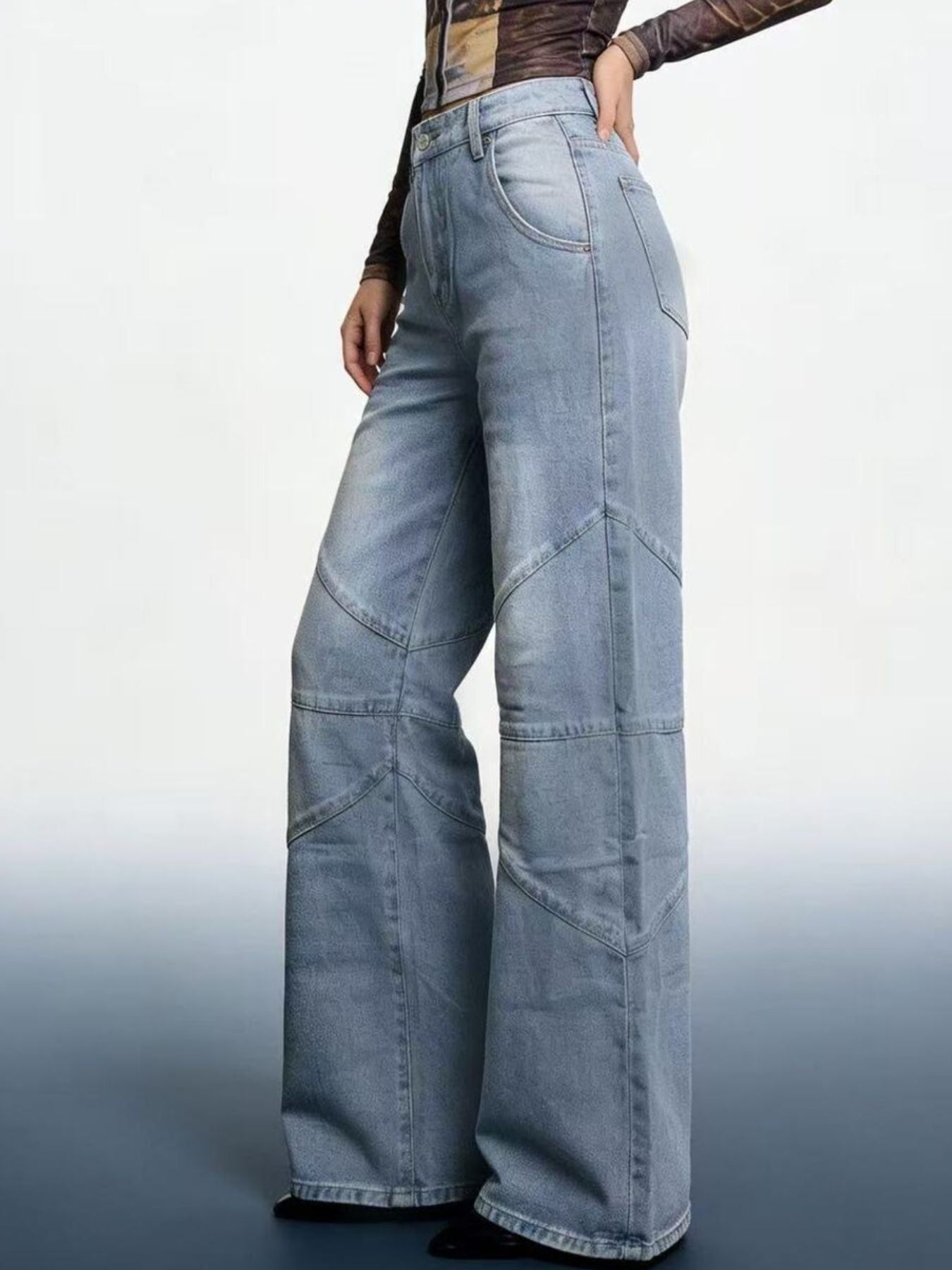 Vintage Wash Wide Leg Jeans - Lara Moda