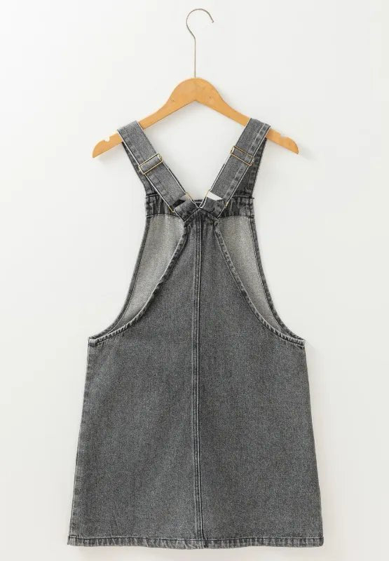 Wide Strap Button Down Denim Overall Dress - Lara Moda