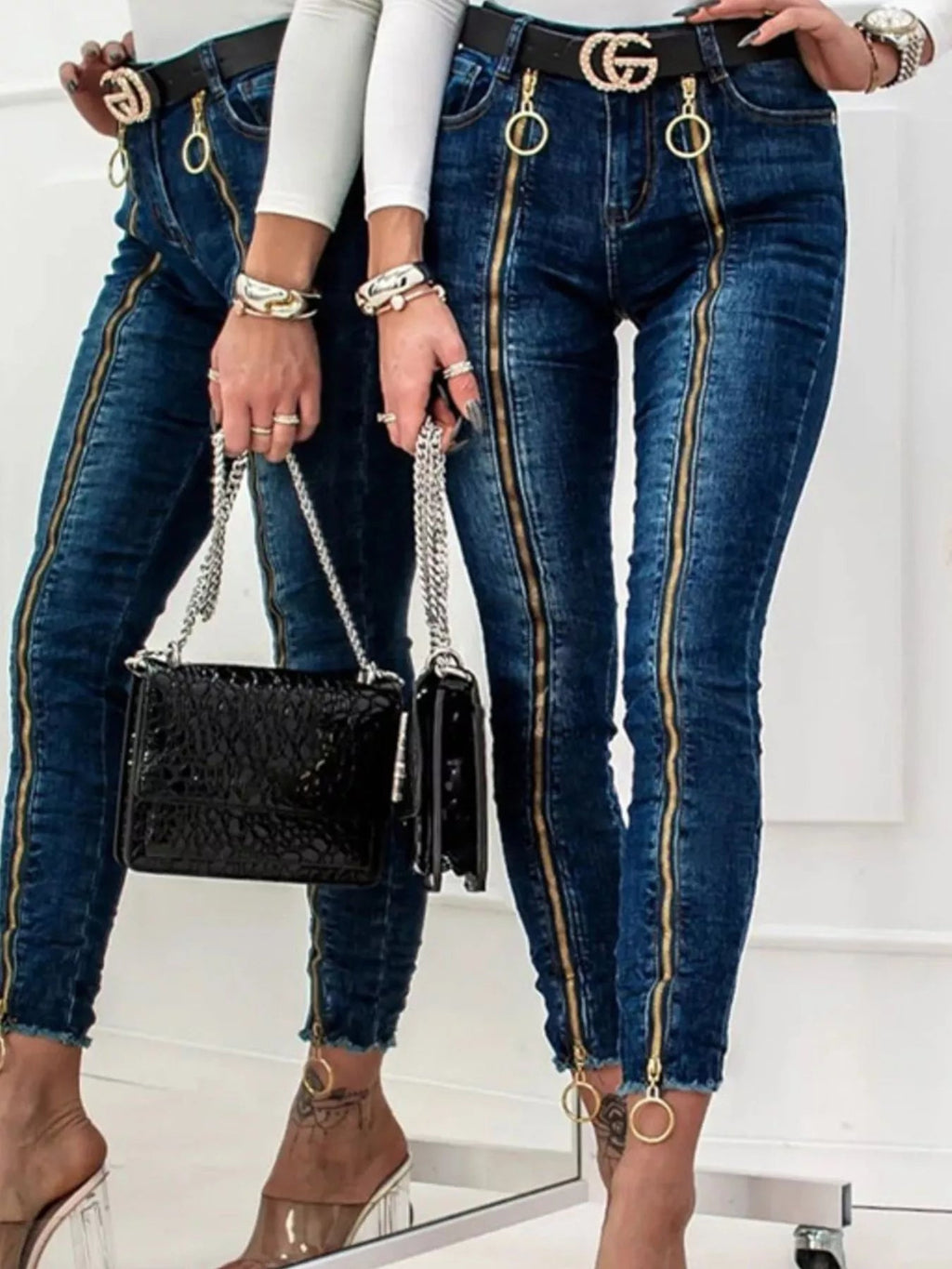 Zipper Front Skinny Jeans - Lara-moda store